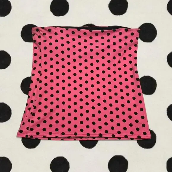 Pink polka dot tube top Y2K 2000s Full Length material cotton Womens size xl - Picture 3 of 4